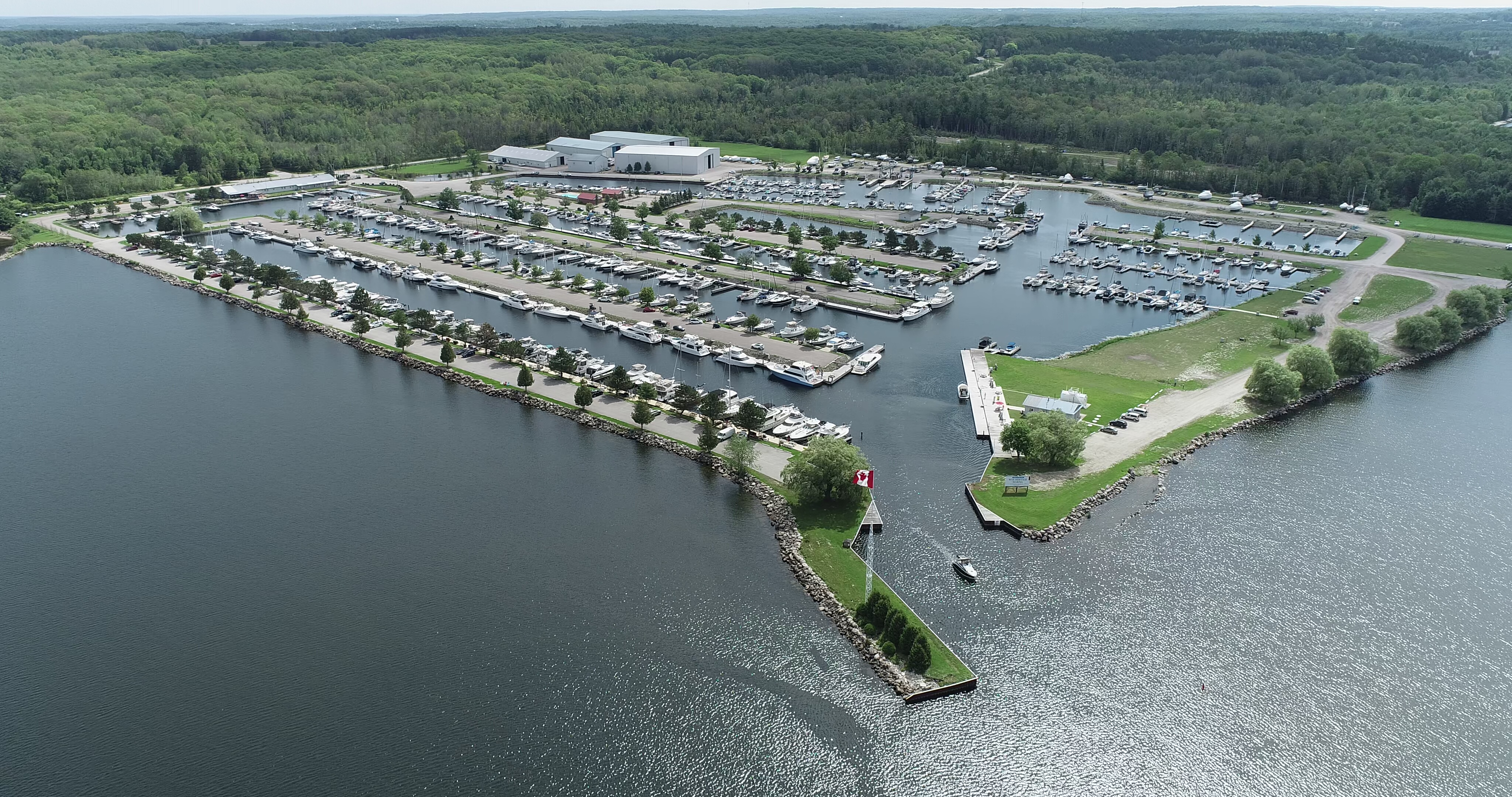 Aerial photo of Wye Heritage Marine Resort on Georgian Bay in Midland Ontario